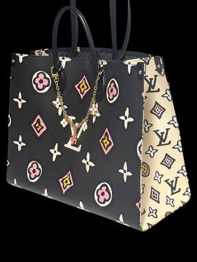 Louis Vuitton Black, Cream & Pink Monogram Charm Tote
